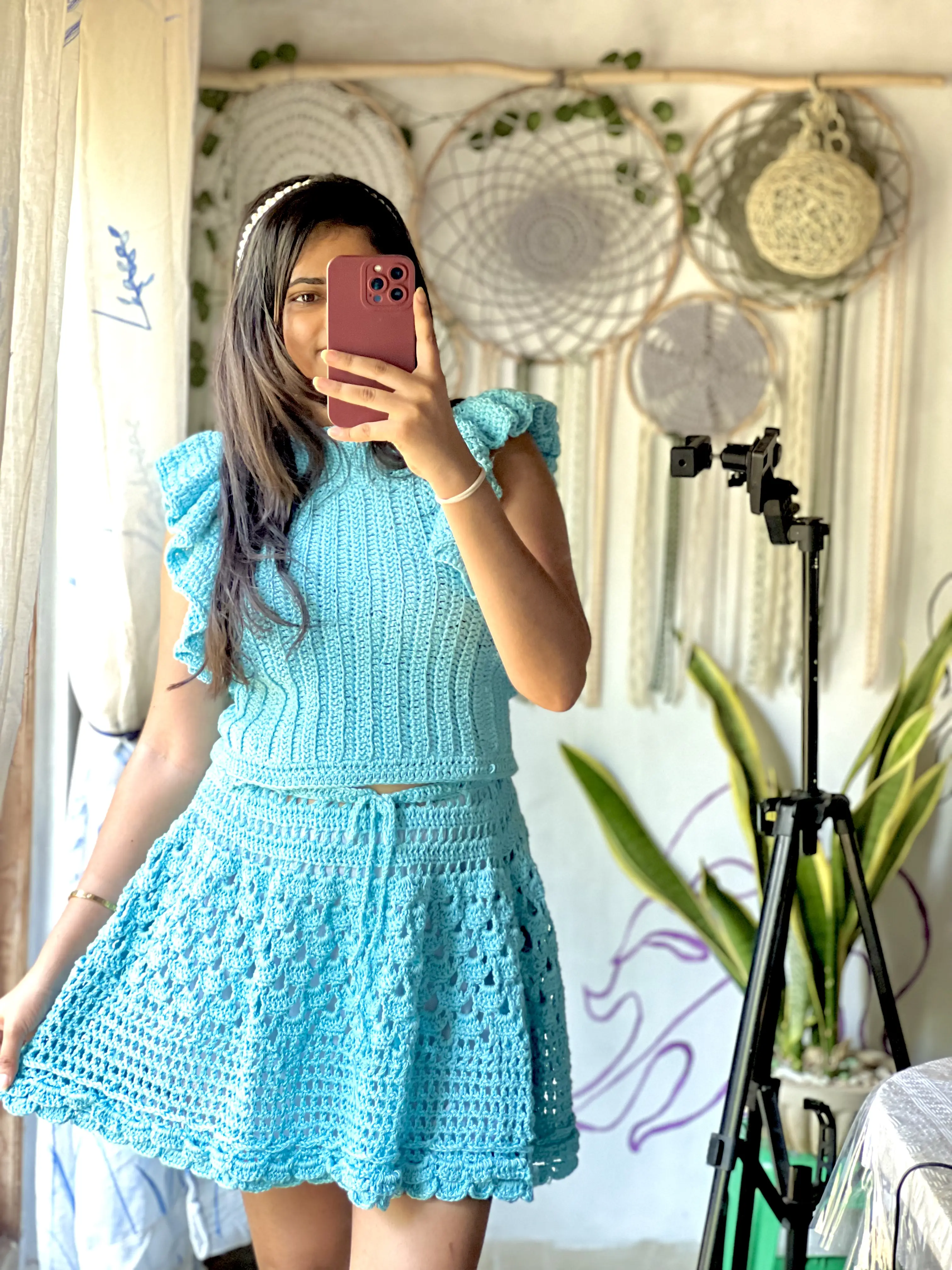 Baby blue crochet flutter sleeve set