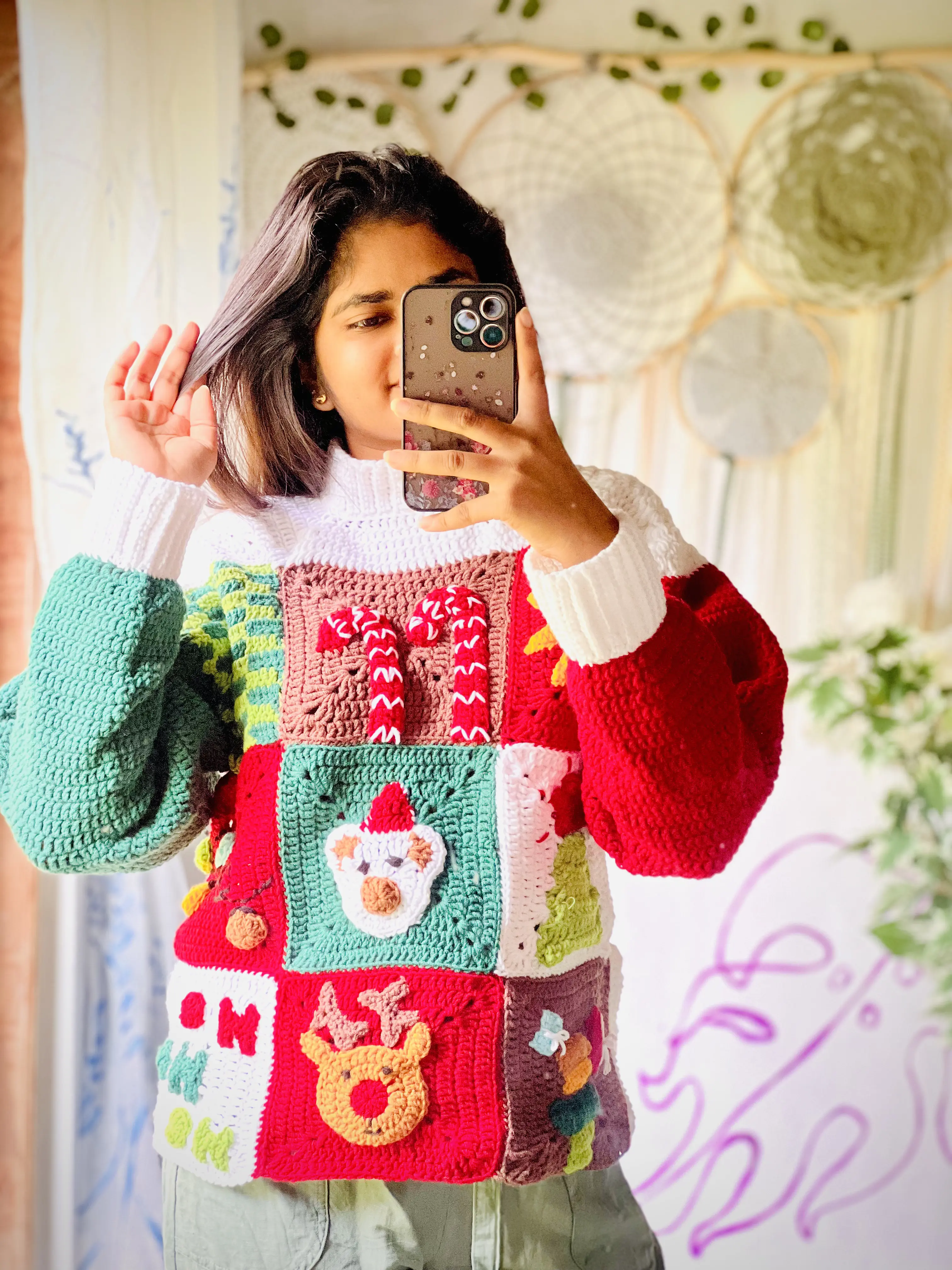 Christmas patchwork crochet sweater