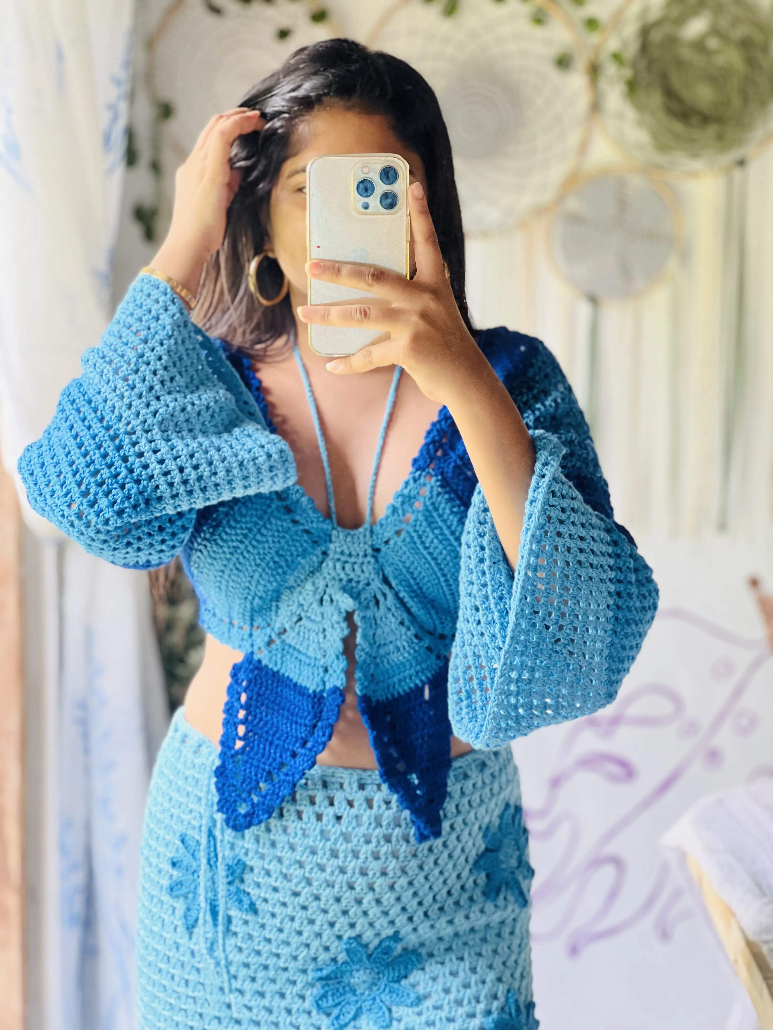 Blue crochet butterfly top and skirt